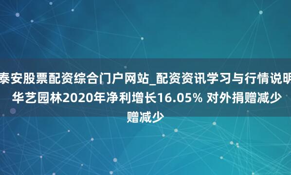 泰安股票配资综合门户网站_配资资讯学习与行情说明 华艺园林2020年净利增长16.05% 对外捐赠减少