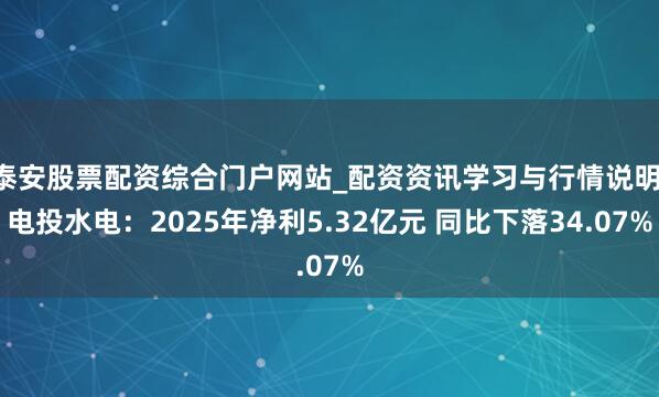 泰安股票配资综合门户网站_配资资讯学习与行情说明 电投水电:2025年净利5.32亿元 同比下落34.07%