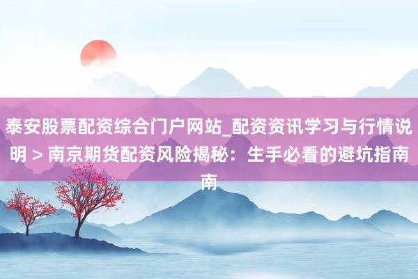 泰安股票配资综合门户网站_配资资讯学习与行情说明 > 南京期货配资风险揭秘：生手必看的避坑指南